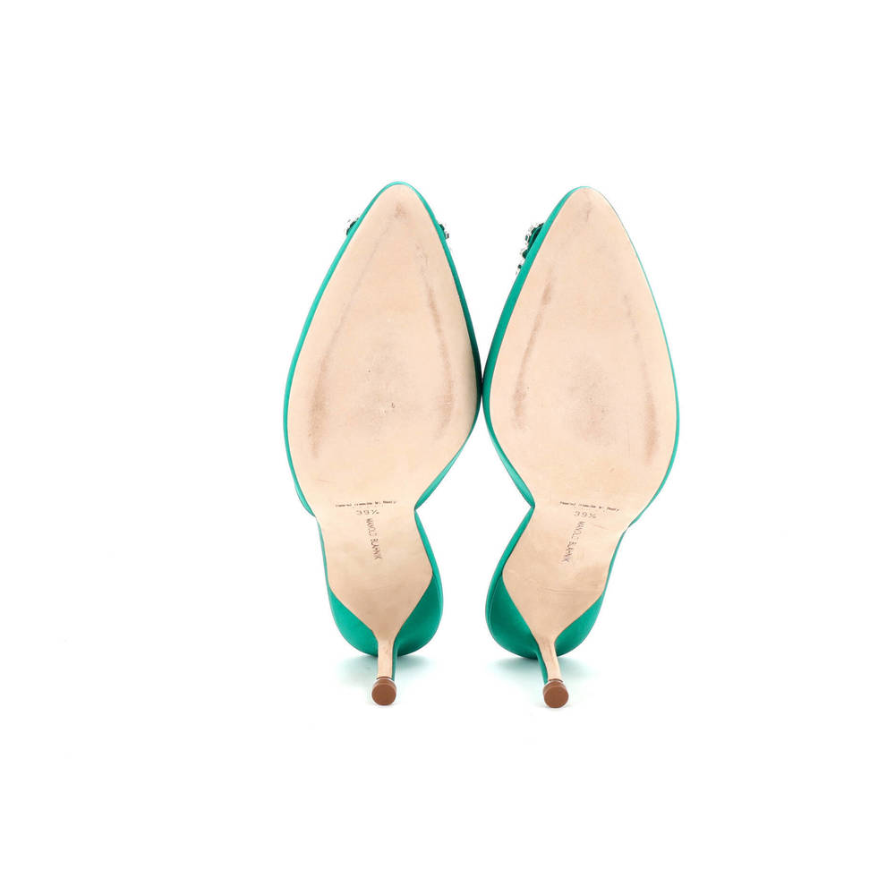 Manolo Blahnik 70 Women's Hangisimu Heeled Mules Satin - Picture 4 of 5